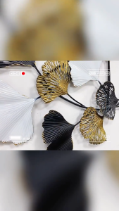 ของตกแต่งผนังโลหะ ใบแปะก๊วยสีทอง-ดำ 3D ขนาด 90/121ซม. – ภาพติดผนังสวยๆ สไตล์โมเดิร์น สำหรับผนังโซฟา ห้องนั่งเล่น หรือห้องโถง