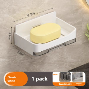 No Tools Mount Soap Holder - Ventilated Double-Tier Bathroom Organizer with Drain Base Premium ABS Anti-Slip Soap Saver