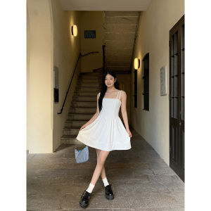 Elegant White French Style Strapless Dress Womens Summer High Waist A-Line Mini Skirt Polished Simplicity Polyester Blend