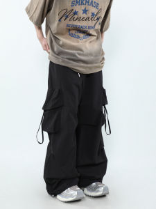 American Retro Work Pants Mens Summer Thin Lazy Loose Casual Paratrooper Pants Nylon Fabric Pure Color mid Waist Loose Fit