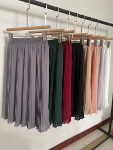 Romantic A-Line Skirt Chiffon Drapey Womens Summer 2025 New Small Size Pleated Korean Style High Waist Long Skirt