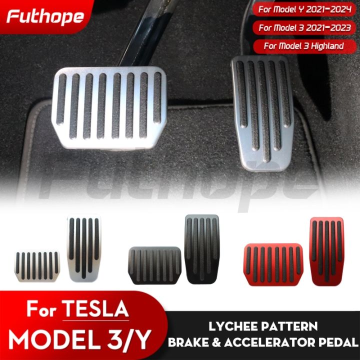 Tesla Pedal Cover Set Sport Rot - Rutschfeste Aluminium Gaspedal Bremspedal Für Model 3/Y