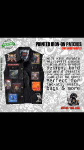 MEGADETH -inspired Printed Iron-On DIY Patches for Jacket Decoration. Features 2026 patches with band logos and album art. Suitable for customizing denim jackets. Ideal for rock music enthusiasts.