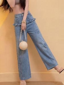 PAIBOLI | Large Size Floral Slim Fit Denim Pants