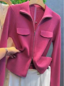 Stylish French Knitted Sweater with Double Zipper