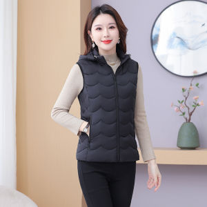 Womens down Cotton Vest 2025 New Style Stand Collar Hooded Outerwear Thickened Warm Shoulder Pad Jacket Fashionable All-Match