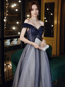 Blue Heavy Work Evening Gown Womens New 2025 Birthday Adult Wedding Dress Luxury Small Audience High End French Hostess