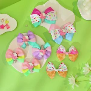 2pcs Ice Cream Hair Clips for Girls Glitter Sequin Bow Hairpin Children Fashion Cute Barrettes Kids Boutique Hair Accessories