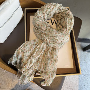 Folded Cotton Linen Scarf Womens Countryside Floral Spring Summer Fashionable Versatile Travel Sun Protection Neck Scarf Shawl