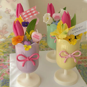 Macaron Colored Tulip Dessert Cup Camping Picnic Party Decoration Butterfly Knot Centerpiece Sweet Table Decor Macaron Style