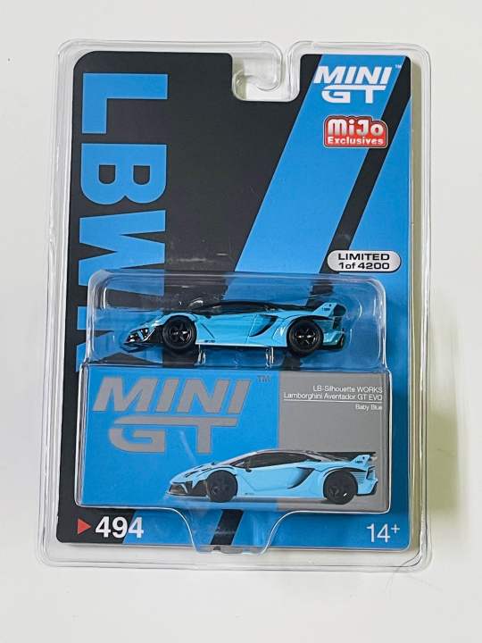 Hobby Store xe mô hình MiniGT #494 Lamborghini LBWK Aventador GT EVO Baby Blue Xanh Dương - LHD ( Full Card )