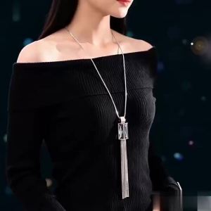 Women Sweater Chain Necklace Gold Color Crystal Geometric Flower Pendant Long Necklaces Jewelry Clothing Accessories