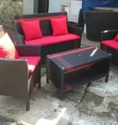 (ready stok)kursi tamu model hawai rotan sintetis +kaca meja