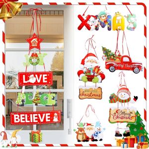Door Hanging Welcome Sign Merry Christmas Decoration Door Listing Banner Wall Plaque Party Pendant Ornament Santa Claus Snowman