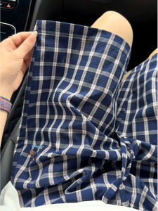 Quần Short Kẻ Caro Thêu Họa Tiết Dệt Kim Mùa Hè Mỏng Phong Cách Mỹ Cổ Điển Thường Ngày Quần Dài Năm Điểm Cho Nam