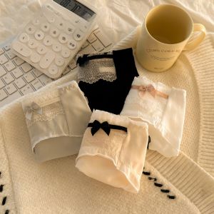 Pure Desire Japanese Style Womens Cotton Lingerie Breathable Lace Edge Underwear Set of 4 mid Waist Triangle Pants