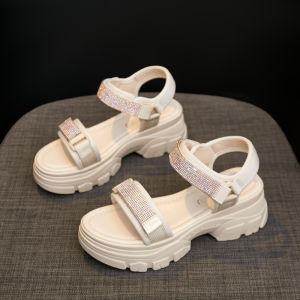 Sporty Water Diamond Thick Heel Slippers Womens Summer Versatile Casual Roman Beach Shoes Soft Bottom Platform Sandals