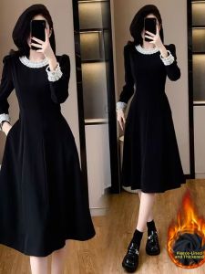 SHIMANQING | Elegant Black Velvet Dress Slim Fit Oversized