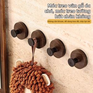 Suction Walnut Wooden Texture Wall Mountable Hook Rack