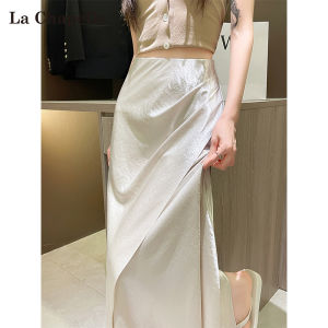 La Chapelle | Apricot Ice Silk Acetate Satin A-Line Skirt