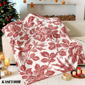 Beast Kingdom | Vintage Red Toile Floral Winter Summer Flannel Blanket Throw Fleece Soft Fuzzy Plush Cozy Fleece Blankets for Sofa Ideal Gifts