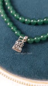 Vòng tay đá Mã Não màu xanh ngọc size 6.2 li kiểu quấn 3 vòng phối charm bi chữ Phúc chiếc túi nơ xinh xắn hạp mệnh Mộc Hỏa | Hoa Minh Gem