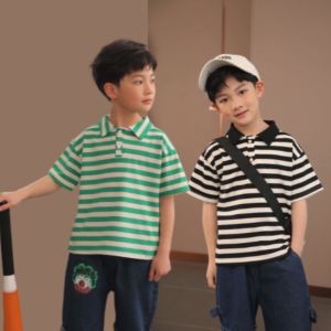 Kids High Quality Polo Shirt Black & White Striped Design Cotton Polo Tshirt Tops for Boys 1-10 Years Old
