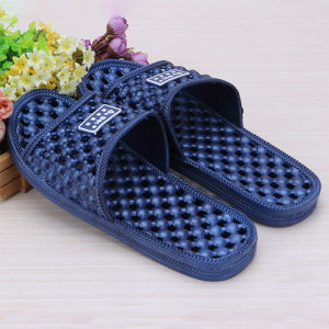 Mens Bathroom Bath Slippers Anti-Slip One-Strap Hollow out Rubber Breathable Flat Heel Summer Seasonal Youth And Middle-Aged Footwear