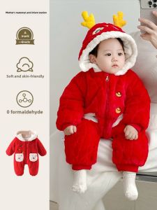 Thickened Autumn Winter Baby Romper One Year Old Infant New Year Clothes Celebration Outfit Cartoon Velvet Fabric Warmth