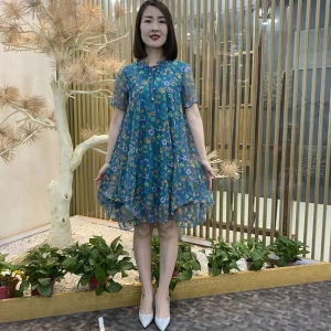 Plus Size Loose Mesh Dress Elegant Mother Clothing Summer New Arrival K-style Breathable Belly Covering Slimming Dress Women