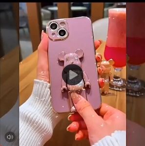 เคสไอโฟน สำหรับ 11 pro max 12 13 14 15 pro max plus For iPhone 15 14 12 case TPU กันกล้อง น้องหมี พับได้ ตั้งได้ 11