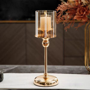 Rustic Iron Candle Stand Golden Glass Candle Holder