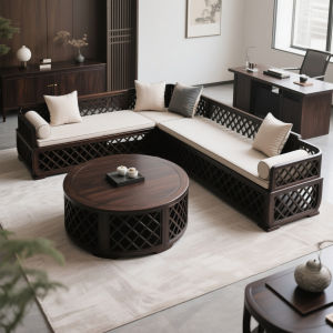 New Chinese Style Sofa Set Hollow Carving Black Walnut Wood for Large Villa High End Furniture North America Sòng Shì Style