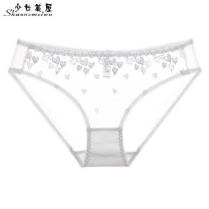 Quần Lót Ren Gợi Cảm Cho Bé Gái Quần Lót Tam Giác Thêu Trái Tim Trong Suốt Cạp Thấp Thoáng Khí Mỏng Quần Lót Nữ Quần Lót Ren