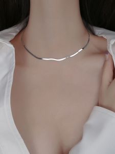 Silver & Titanium Steel Non-Fading Snake Bone Chain Necklace for Couples