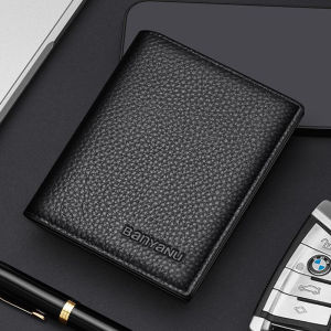 BANYANU กระเป๋าสตางค์กระเป๋าสั้นบุรุษกระเป๋าสตางค์หนังแท้แนวตั้งกระเป๋าสตางค์สีดำสลิมสำหรับผู้ชาย 2025 ของขวัญการเดินทาง