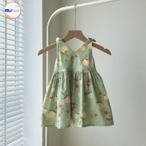 VÁY BÉ GÁI NƠ VAI HOẠ TIẾT QUẢ DÂU MÀU XANH  - MT507.1