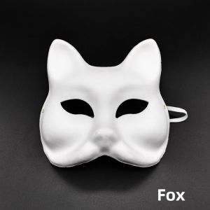 For 2Pcs Cat Masks to Decorate Pure White Paper DIY Blank Fox Hand-Paintable Anime Half Face Masks