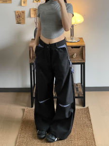 Quần Ống Rộng Xếp Ly Đen Phong Cách Mỹ Cổ Điển Mùa Xuân 2025 Cho Nữ Quần Dài Ống Đứng Cạp Cao Quần Dài Thường Ngày