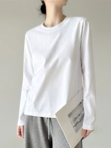 เสื้อยืดคอกลมแขนยาวผ้าฝ้ายแท้สีขาวสำหรับผู้หญิง ทรงหลวม สไตล์ลำลอง เหมาะกับทุกฤดูกาล ทรงเข้ารูป เสื้อชั้นในด้านใน