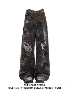 กางเกงยีนส์ขาดสไตล์อเมริกันย้อนยุค กางเกงขายาวทรงหลวม ทรงหลวม ทรงขากระบอก กางเกงยีนส์ทรงหลวมสำหรับผู้หญิงในฤดูใบไม้ร่วง