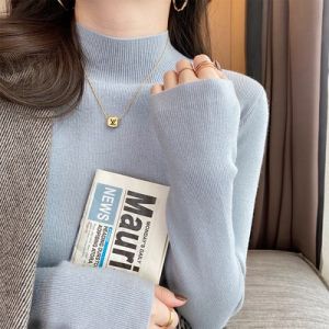 European Stylish Slim Fit Semi-High Neck Knit Top