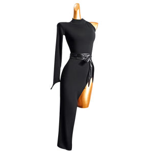 YJFY Dance | Unconventional One-shoulder High Slit Sleeve Long Dancing Dress