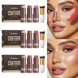 4pcs Contour Stick Highlighter Stick Blush Stick 4pcs Cream Contour Kit with Contour Brush Create Face Contour Non-greasy