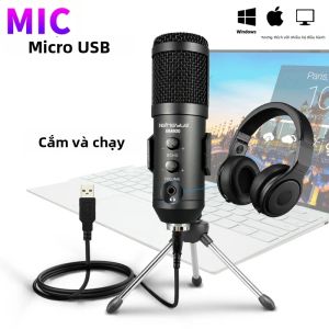 Micrô USB Cho PC/Laptop Có Chức Năng Điều Chỉnh Âm Lượng Và Âm Vang Mic Chơi Game Tụ Điện Cho Máy Tính Để Hát Thu Âm Podcast Phòng Thu