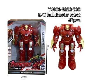 robot iron man bisa jalan ada musik ada lampu dimata dan didadanya. tangam bisa diputar atau ada artilulasinya. baham abs luat pemakaian tenaga batreAA sebanyak 3 pvs