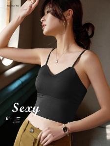 เสื้อกั๊กสายเดี่ยว U-Back สำหรับผู้หญิง ฤดูร้อน 2024 ทรงสั้น สไตล์ลำลอง ใส่ได้หลากหลาย ชุดชั้นใน เสื้อครอปสายเดี่ยว