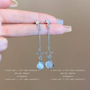 Long Tassel Star Earrings No Piercing Required for Sisters to Match Korean Style Alloy Geometric Shape Womens Fashion Jewelry