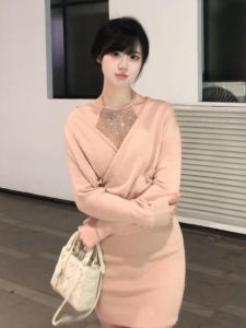 CHANGTONG | Seductive Style Knitted Halter Neck Dress Bodycon and Waist Accentuating
