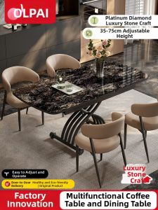 OLEPA | Luxury Stone Craftsmanship Table with Adjustable Height Folding Portable Small Home